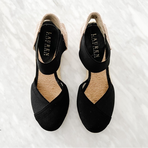 RALPH LAUREN Black Elastic Wedges - Picture 2 of 4